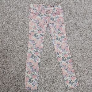 Miss Me Pink and Cream Floral Skinny Jeans Size 25